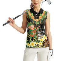 Hawaii Saint Patrick's Day Women Sleeveless Polo Shirt Ukulele Leprechaun Hau'Oli Maoli Oe!