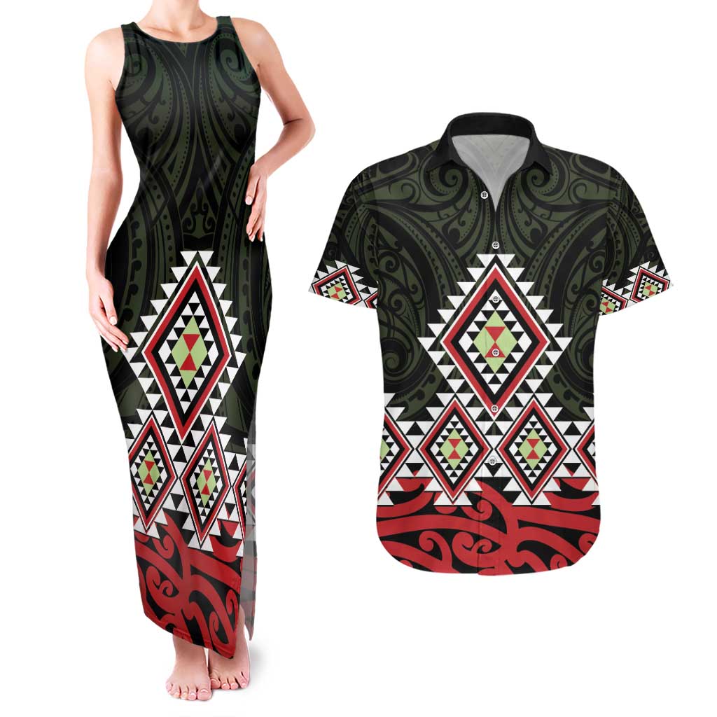 Kia Ora Aotearoa Couples Matching Tank Maxi Dress and Hawaiian Shirt 2025 Pasifika Maori Taniko Motifs