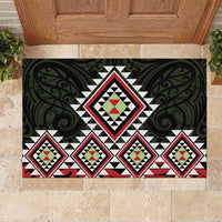 Kia Ora Aotearoa Rubber Doormat 2025 Pasifika Maori Taniko Motifs LT14 Black - Polynesian Pride