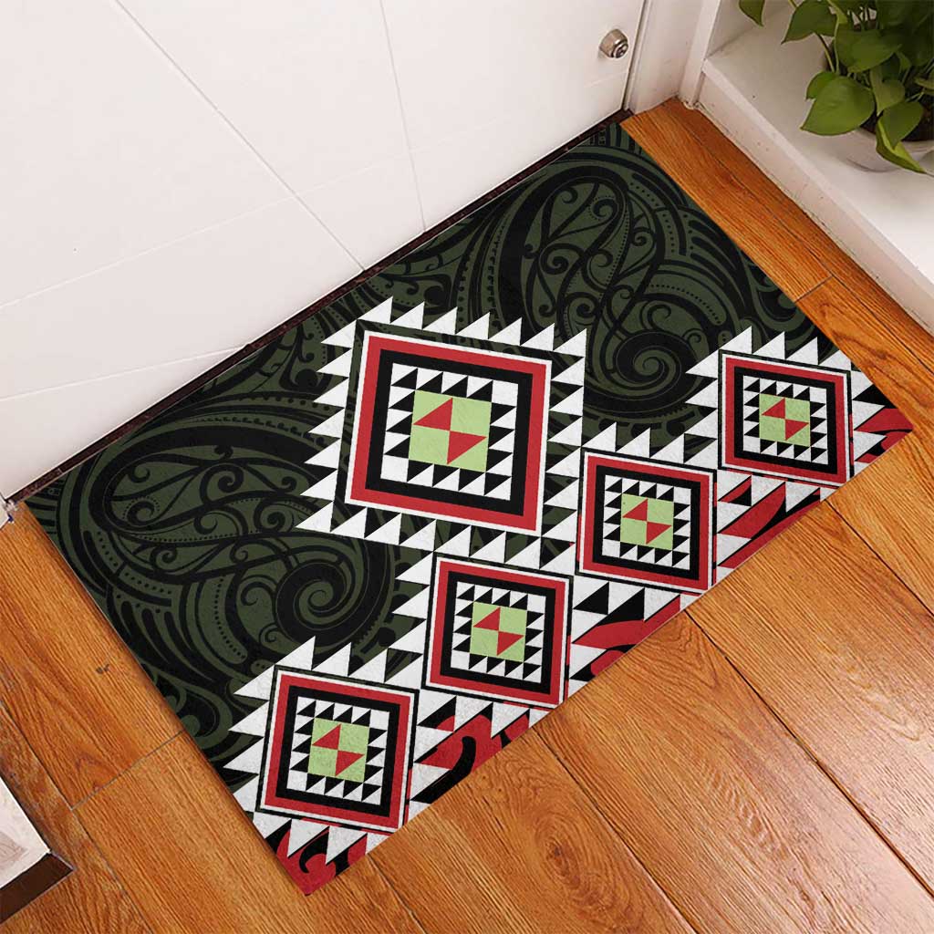 Kia Ora Aotearoa Rubber Doormat 2025 Pasifika Maori Taniko Motifs LT14 - Polynesian Pride