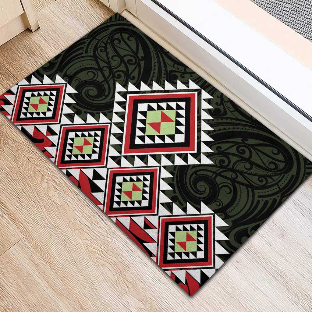 Kia Ora Aotearoa Rubber Doormat 2025 Pasifika Maori Taniko Motifs LT14 - Polynesian Pride