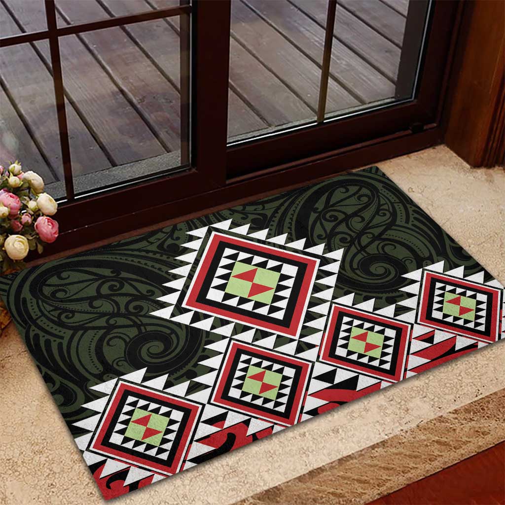 Kia Ora Aotearoa Rubber Doormat 2025 Pasifika Maori Taniko Motifs LT14 - Polynesian Pride