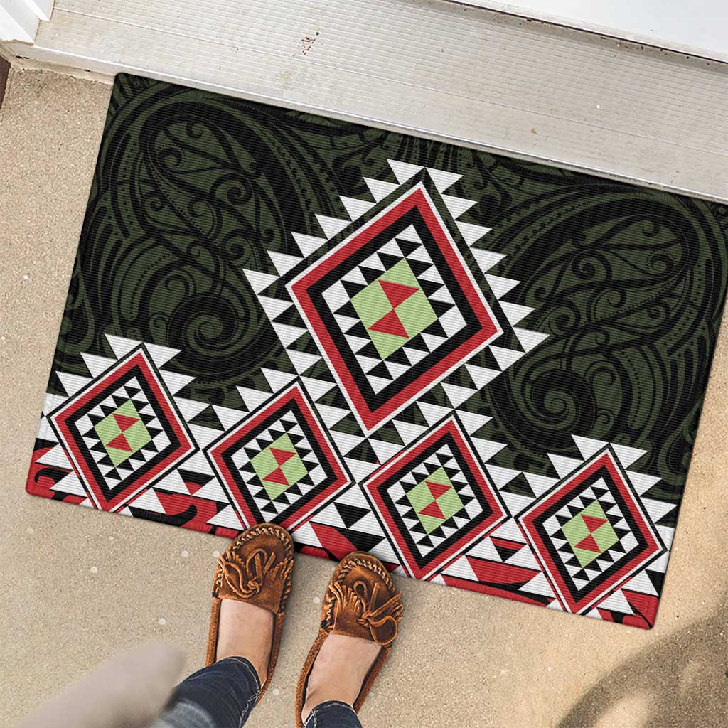 Kia Ora Aotearoa Rubber Doormat 2025 Pasifika Maori Taniko Motifs LT14 - Polynesian Pride