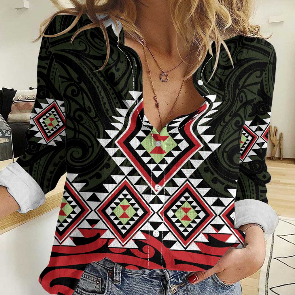 Kia Ora Aotearoa Women Casual Shirt 2025 Pasifika Maori Taniko Motifs