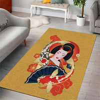 Japanese Geisha Koi Fish Area Rug Cherry Blossoms Yellow Seigaiha Pattern - Polynesian Pride