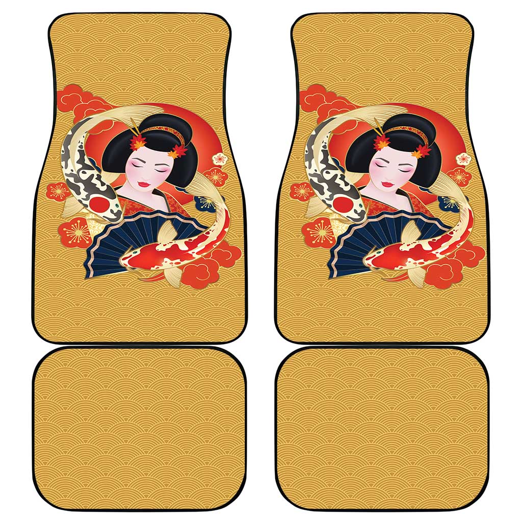 Japanese Geisha Koi Fish Car Mats Cherry Blossoms Yellow Seigaiha Pattern LT14 - Polynesian Pride