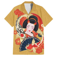 Japanese Geisha Koi Fish Family Matching Long Sleeve Bodycon Dress and Hawaiian Shirt Cherry Blossoms Yellow Seigaiha Pattern - Polynesian Pride