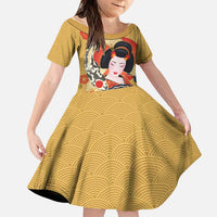 Japanese Geisha Koi Fish Family Matching Mermaid Dress and Hawaiian Shirt Cherry Blossoms Yellow Seigaiha Pattern - Polynesian Pride