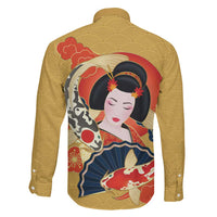 Japanese Geisha Koi Fish Family Matching Mermaid Dress and Hawaiian Shirt Cherry Blossoms Yellow Seigaiha Pattern - Polynesian Pride