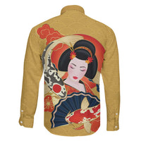 Japanese Geisha Koi Fish Family Matching Off Shoulder Short Dress and Hawaiian Shirt Cherry Blossoms Yellow Seigaiha Pattern - Polynesian Pride