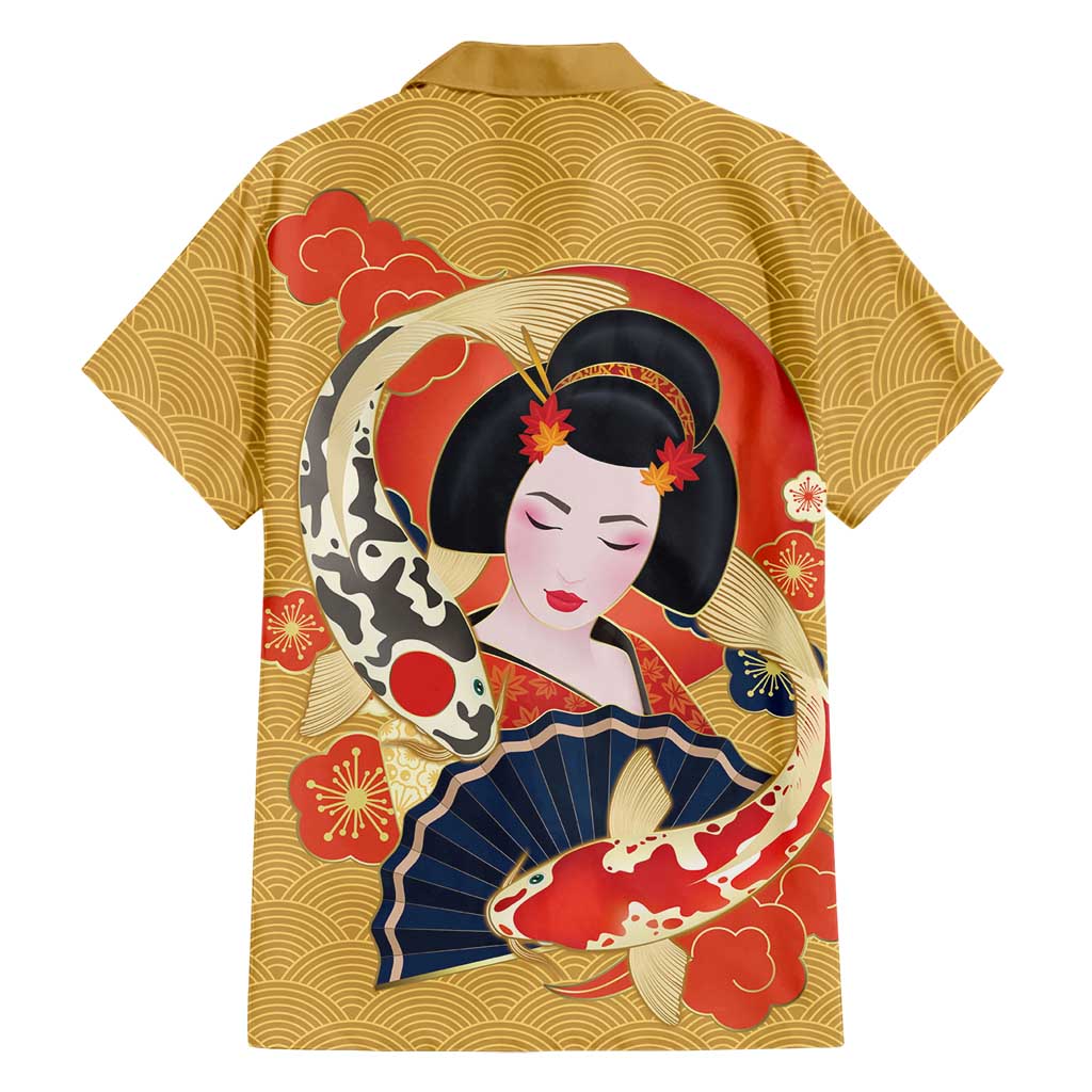 Japanese Geisha Koi Fish Family Matching Summer Maxi Dress and Hawaiian Shirt Cherry Blossoms Yellow Seigaiha Pattern - Polynesian Pride