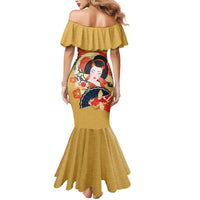 Japanese Geisha Koi Fish Mermaid Dress Cherry Blossoms Yellow Seigaiha Pattern - Polynesian Pride