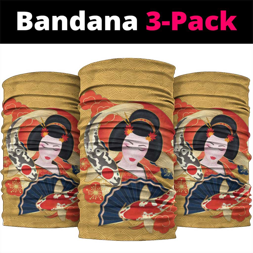 Japanese Geisha Koi Fish Neck Gaiter Cherry Blossoms Yellow Seigaiha Pattern - Polynesian Pride