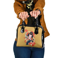 Japanese Geisha Koi Fish Shoulder Handbag Cherry Blossoms Yellow Seigaiha Pattern - Polynesian Pride