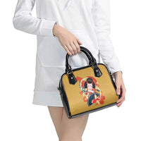 Japanese Geisha Koi Fish Shoulder Handbag Cherry Blossoms Yellow Seigaiha Pattern - Polynesian Pride
