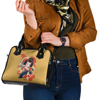 Japanese Geisha Koi Fish Shoulder Handbag Cherry Blossoms Yellow Seigaiha Pattern - Polynesian Pride