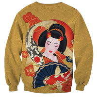 Japanese Geisha Koi Fish Sweatshirt Cherry Blossoms Yellow Seigaiha Pattern - Polynesian Pride