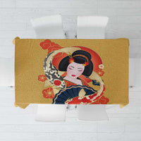 Japanese Geisha Koi Fish Tablecloth Cherry Blossoms Yellow Seigaiha Pattern - Polynesian Pride