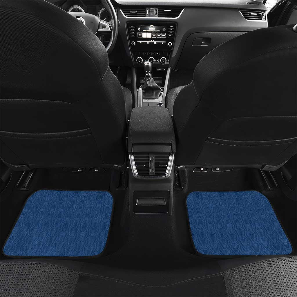 Japanese Geisha Koi Fish Car Mats Cherry Blossoms Blue Seigaiha Pattern LT14 Set 2pcs - Back Blue - Polynesian Pride