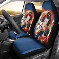 Japanese Geisha Koi Fish Car Seat Cover Cherry Blossoms Blue Seigaiha Pattern - Polynesian Pride