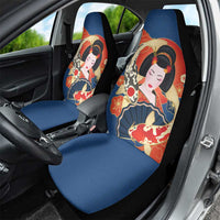 Japanese Geisha Koi Fish Car Seat Cover Cherry Blossoms Blue Seigaiha Pattern - Polynesian Pride