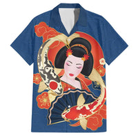 Japanese Geisha Koi Fish Family Matching Off Shoulder Maxi Dress and Hawaiian Shirt Cherry Blossoms Blue Seigaiha Pattern - Polynesian Pride