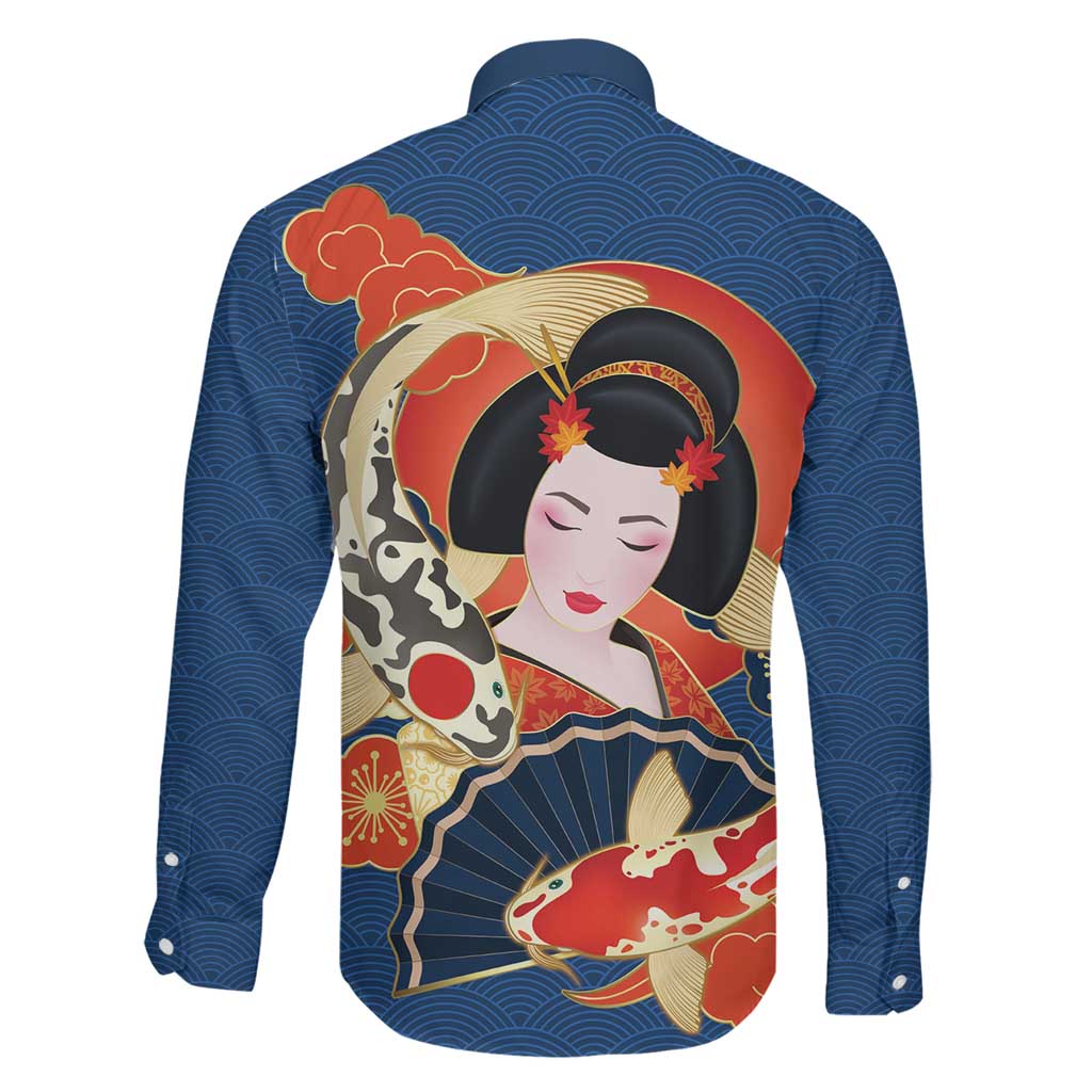 Japanese Geisha Koi Fish Family Matching Puletasi and Hawaiian Shirt Cherry Blossoms Blue Seigaiha Pattern - Polynesian Pride