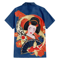 Japanese Geisha Koi Fish Hawaiian Shirt Cherry Blossoms Blue Seigaiha Pattern LT14 - Polynesian Pride