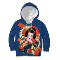 Japanese Geisha Koi Fish Kid Hoodie Cherry Blossoms Blue Seigaiha Pattern LT14 Hoodie Blue - Polynesian Pride