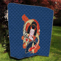 Japanese Geisha Koi Fish Quilt Cherry Blossoms Blue Seigaiha Pattern LT14 - Polynesian Pride