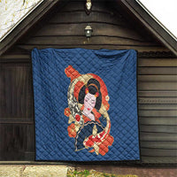 Japanese Geisha Koi Fish Quilt Cherry Blossoms Blue Seigaiha Pattern LT14 - Polynesian Pride