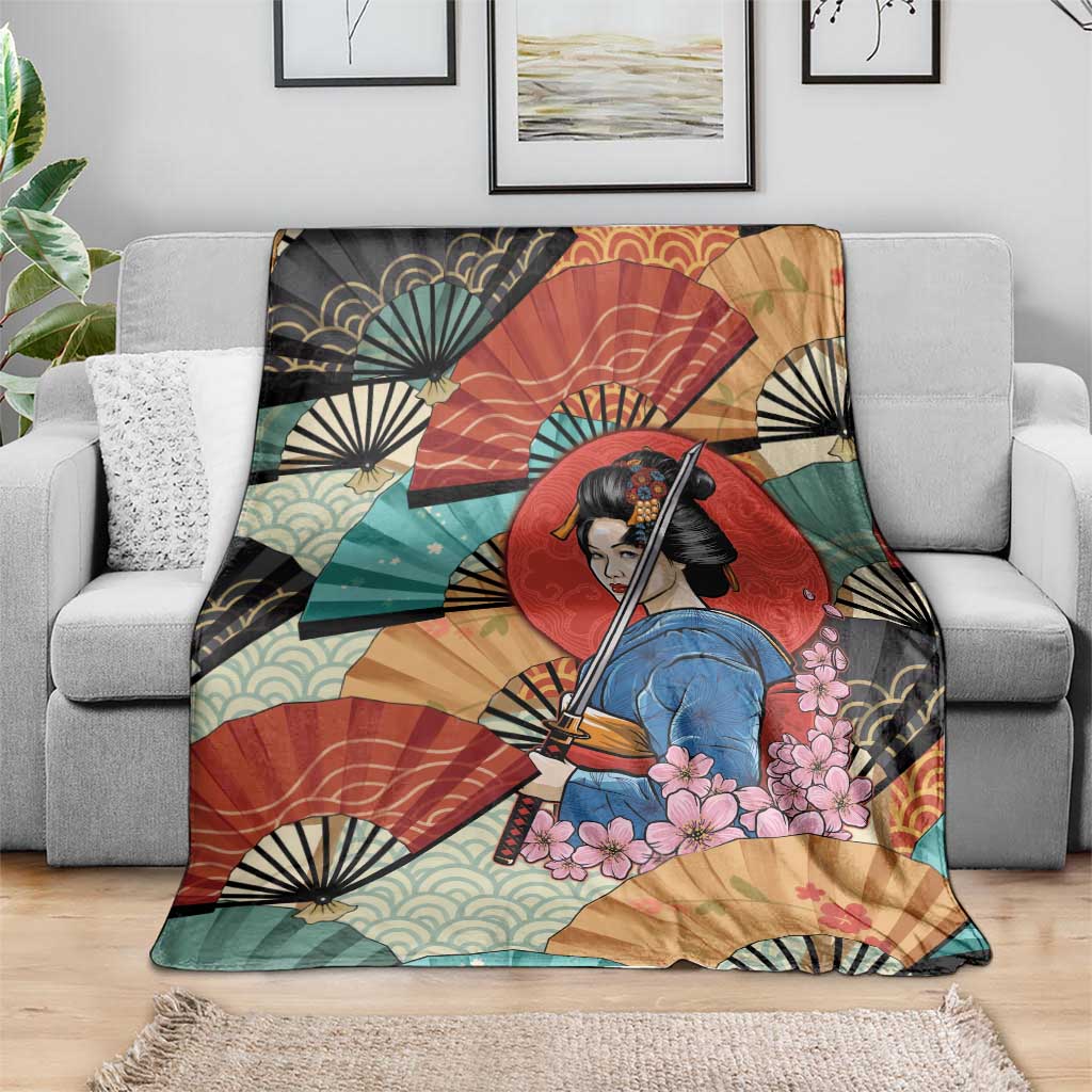 Japanese Geisha Katana Blanket Japan Sensu Seigaiha Pattern - Polynesian Pride