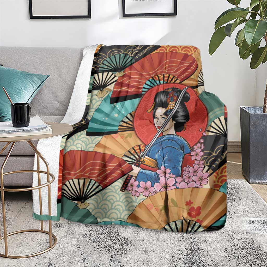 Japanese Geisha Katana Blanket Japan Sensu Seigaiha Pattern - Polynesian Pride