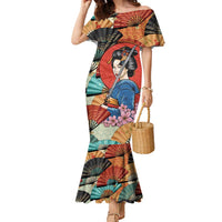 Japanese Geisha Katana Family Matching Mermaid Dress and Hawaiian Shirt Japan Sensu Seigaiha Pattern - Polynesian Pride