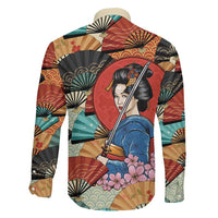 Japanese Geisha Katana Family Matching Off The Shoulder Long Sleeve Dress and Hawaiian Shirt Japan Sensu Seigaiha Pattern - Polynesian Pride