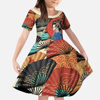 Japanese Geisha Katana Family Matching Summer Maxi Dress and Hawaiian Shirt Japan Sensu Seigaiha Pattern - Polynesian Pride