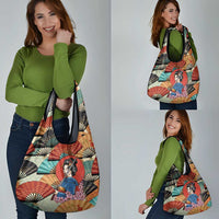 Japanese Geisha Katana Grocery Bag Japan Sensu Seigaiha Pattern LT14 - Polynesian Pride