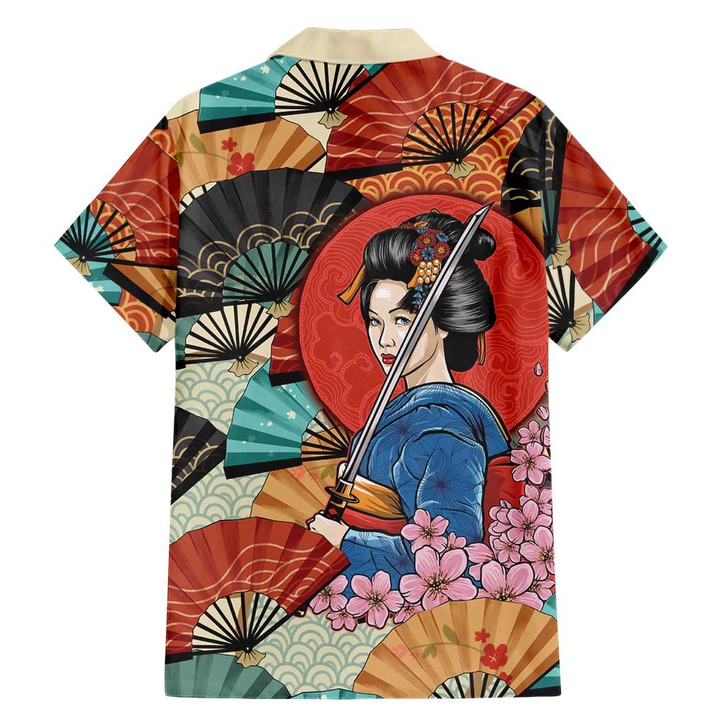 Japanese Geisha Katana Hawaiian Shirt Japan Sensu Seigaiha Pattern LT14 - Polynesian Pride