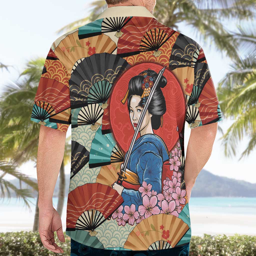 Japanese Geisha Katana Hawaiian Shirt Japan Sensu Seigaiha Pattern LT14 - Polynesian Pride