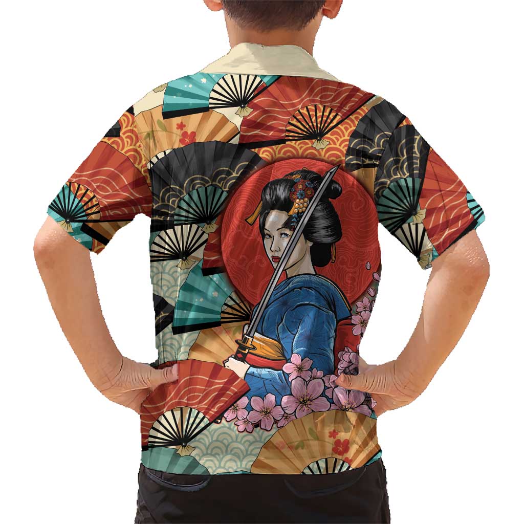 Japanese Geisha Katana Hawaiian Shirt Japan Sensu Seigaiha Pattern LT14 - Polynesian Pride