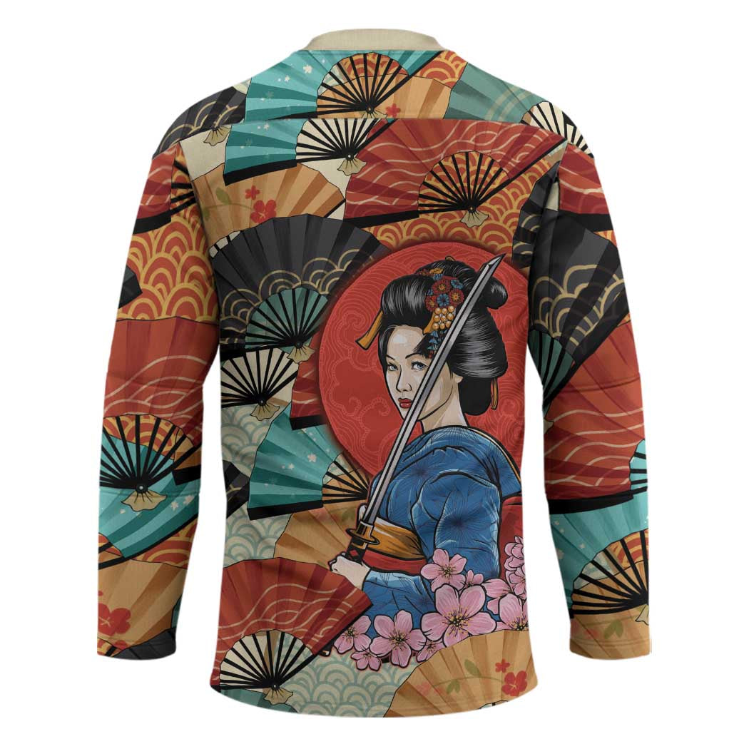 Japanese Geisha Katana Hockey Jersey Japan Sensu Seigaiha Pattern LT14 - Polynesian Pride