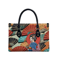 Japanese Geisha Katana Leather Bag Japan Sensu Seigaiha Pattern - Polynesian Pride