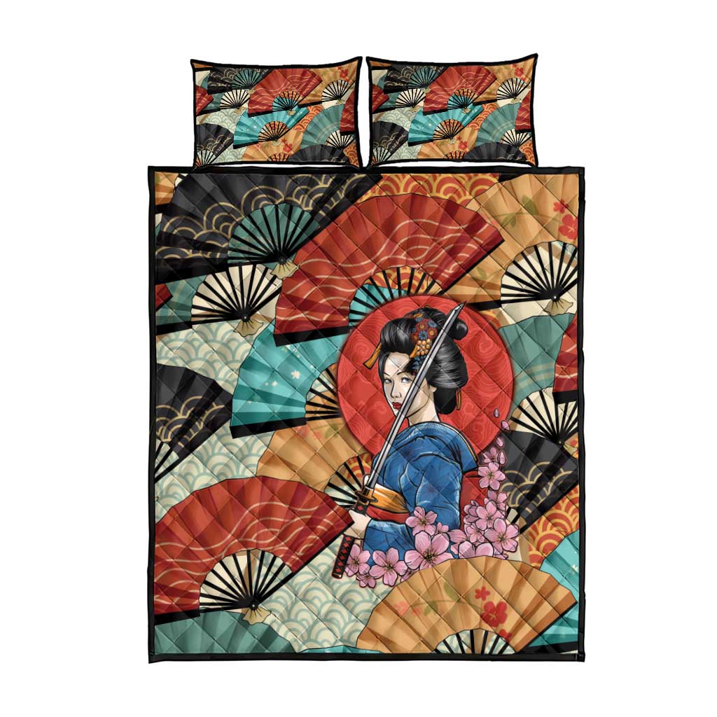 Japanese Geisha Katana Quilt Bed Set Japan Sensu Seigaiha Pattern LT14 - Polynesian Pride