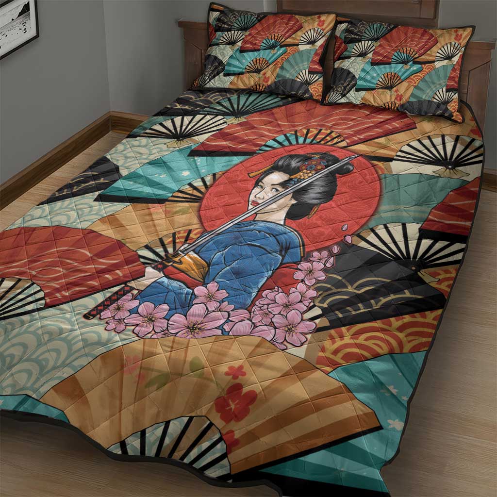 Japanese Geisha Katana Quilt Bed Set Japan Sensu Seigaiha Pattern LT14 - Polynesian Pride