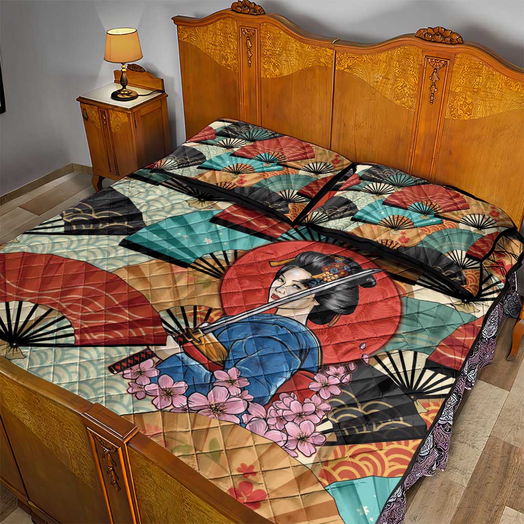 Japanese Geisha Katana Quilt Bed Set Japan Sensu Seigaiha Pattern LT14 - Polynesian Pride