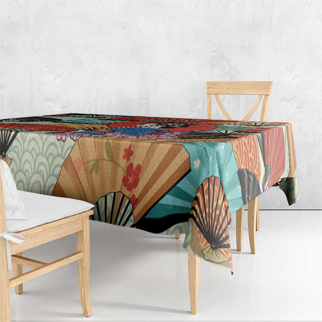 Japanese Geisha Katana Tablecloth Japan Sensu Seigaiha Pattern - Polynesian Pride