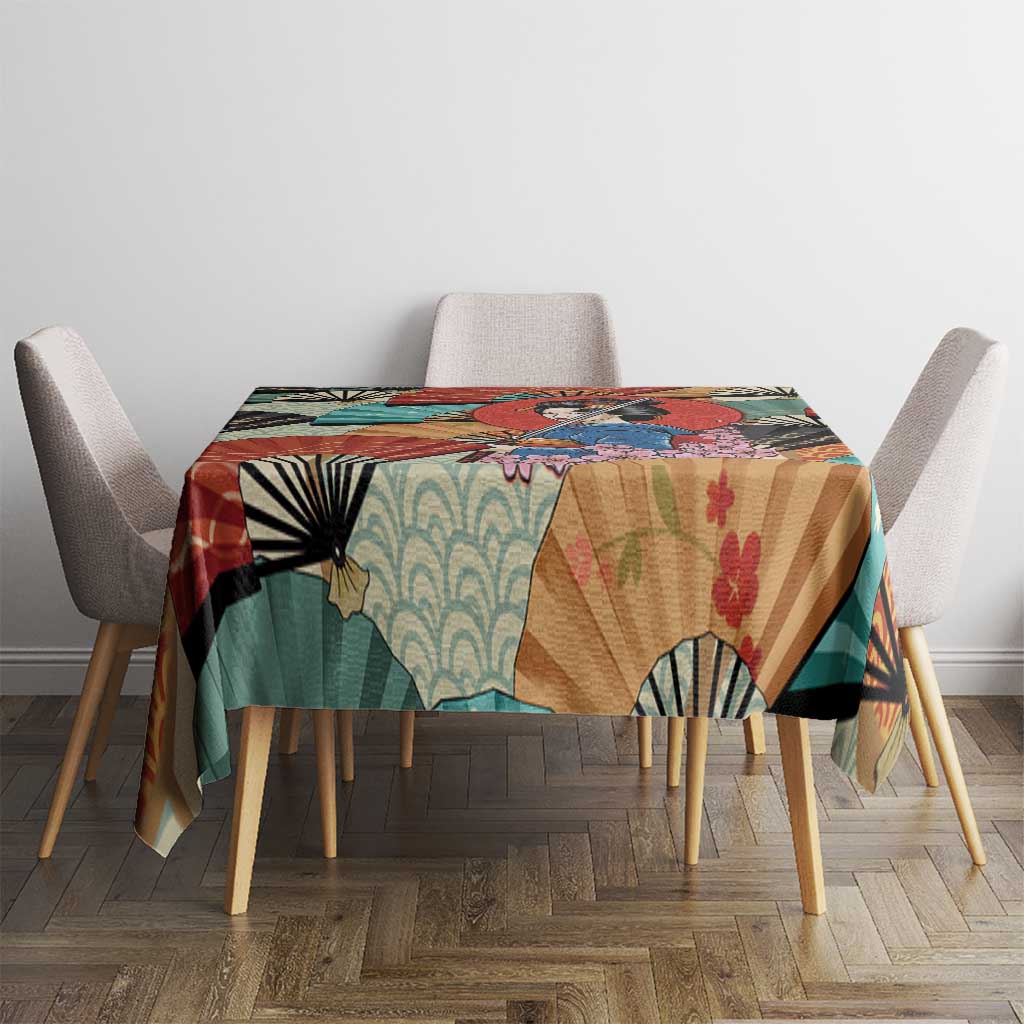Japanese Geisha Katana Tablecloth Japan Sensu Seigaiha Pattern - Polynesian Pride