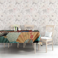 Japanese Geisha Katana Tablecloth Japan Sensu Seigaiha Pattern - Polynesian Pride