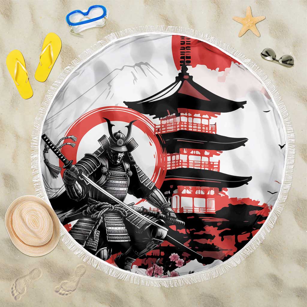 Japanese Samurai Warrior Enso Beach Blanket Japan Pagoda Sakura Watercolor - Polynesian Pride