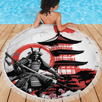 Japanese Samurai Warrior Enso Beach Blanket Japan Pagoda Sakura Watercolor - Polynesian Pride